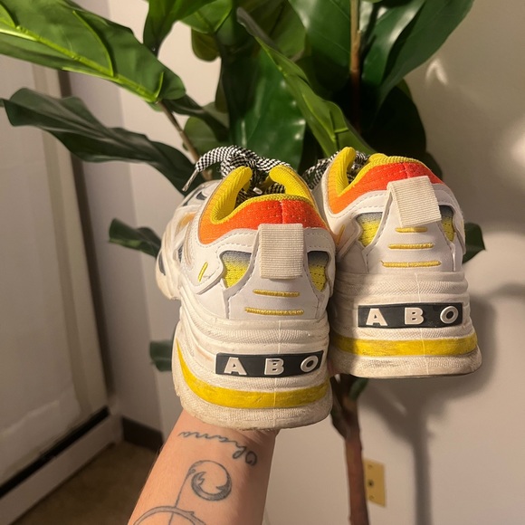 White Chunky Sneakers with Yellow and Orange Accents - Picture 3 of 4